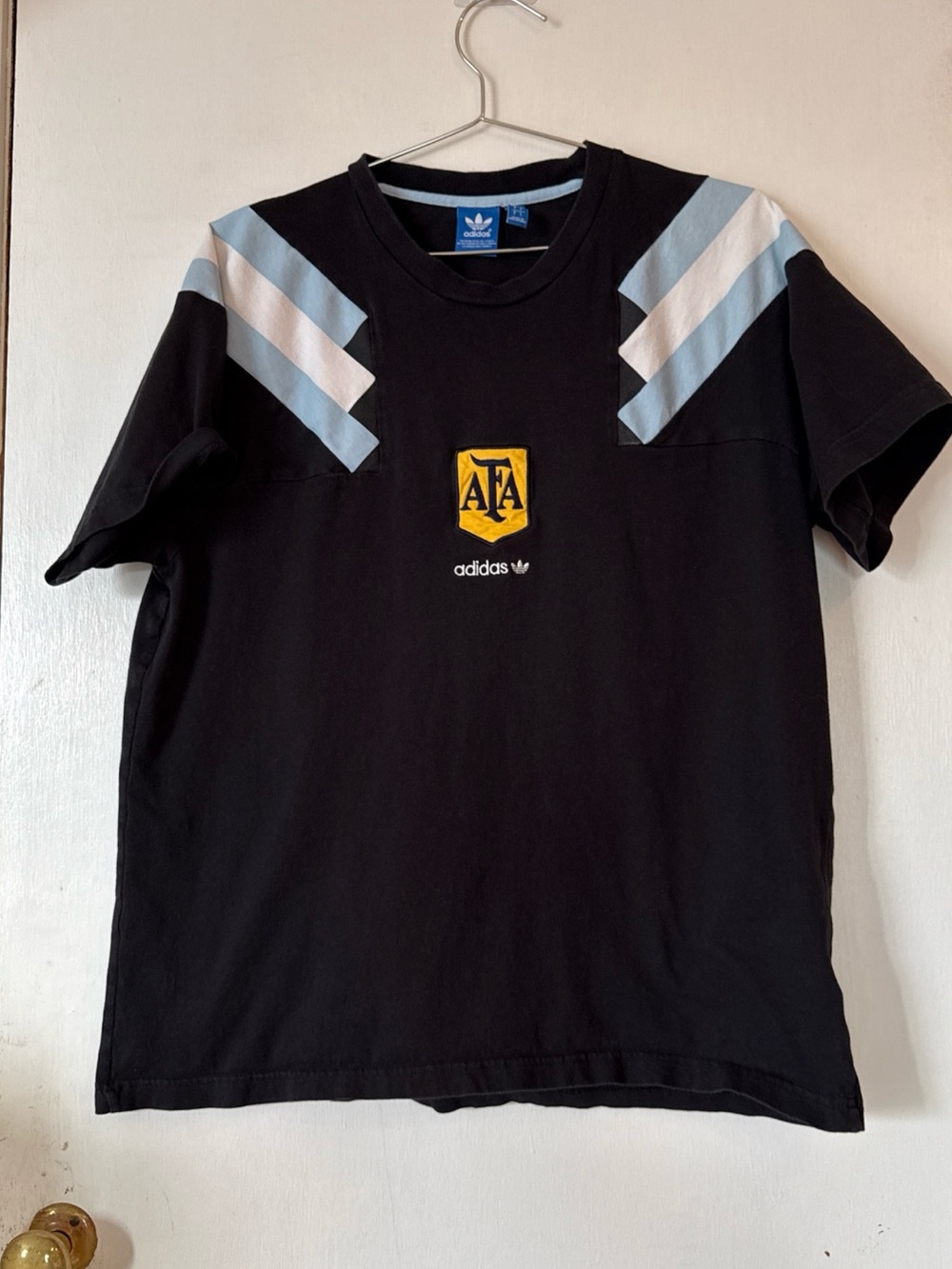 Adidas Argentina National Team AFA T-shirt Retro Black/LT Blue | Men's Large